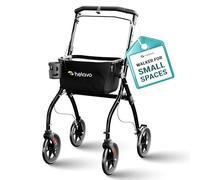 Helavo Lightweight Indoor Rollator for Seniors - 23.6" (60 cm) Wide - Foldable Rollators for Narrow Homes, Aluminium Mobility Walker with Quiet Tires, Tray, Transport Basket and Braking System