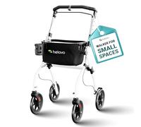 Helavo Lightweight Indoor Rollator for Seniors - 23.6" inch (60 cm) Wide - Foldable Rollators for Narrow Homes, Aluminium Mobility Walker with Quiet Tires, Tray, Transport Basket and Braking System