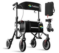 Helavo Travel Rollator with Seat, Ultra Compact Double Folding System | Fully Assembled,8" Rubber Wheels, Height Adjustable Handles, Aluminium Frame, 25.6" Wide, 300 lbs capacity