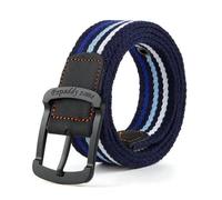 HELBAY Men's 3.5cm Canvas Belt, Solid Black and Red Striped Braided Alloy Pin Buckle, Suitable for Work Pants.