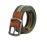 HELBAY Men's 3.5cm Canvas Belt, Solid Black and Red Striped Braided Alloy Pin Buckle, Suitable for Work Pants.
