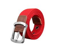 HELBAY Men's 3.5cm Canvas Belt, Solid Black and Red Striped Braided Alloy Pin Buckle, Suitable for Work Pants.