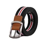 HELBAY Men's 3.5cm Canvas Belt, Solid Black and Red Striped Braided Alloy Pin Buckle, Suitable for Work Pants.