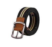 HELBAY Men's 3.5cm Canvas Belt, Solid Black and Red Striped Braided Alloy Pin Buckle, Suitable for Work Pants.
