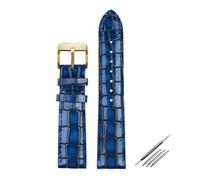 HELBAY Men's Alligator Leather Strap, 18mm, 20mm, 22mm, Watch Accessories, Solid Buckle, Blue, Green, Brown,Blue Gold,18mm
