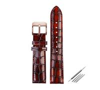 HELBAY Men's Alligator Leather Strap, 18mm, 20mm, 22mm, Watch Accessories, Solid Buckle, Blue, Green, Brown,Brown Rose Gold,18mm