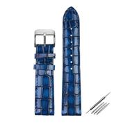 HELBAY Men's Alligator Leather Strap, 18mm, 20mm, 22mm, Watch Accessories, Solid Buckle, Blue, Green, Brown,Blue Silver,18mm