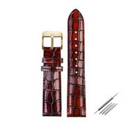 HELBAY Men's Alligator Leather Strap, 18mm, 20mm, 22mm, Watch Accessories, Solid Buckle, Blue, Green, Brown,Brown Gold,18mm