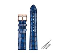 HELBAY Men's Alligator Leather Strap, 18mm, 20mm, 22mm, Watch Accessories, Solid Buckle, Blue, Green, Brown,Blue Rose Gold,22mm