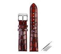 HELBAY Men's Alligator Leather Strap, 18mm, 20mm, 22mm, Watch Accessories, Solid Buckle, Blue, Green, Brown,Brown Silver,20mm