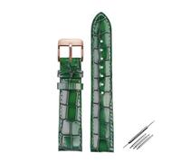 HELBAY Men's Alligator Leather Strap, 18mm, 20mm, 22mm, Watch Accessories, Solid Buckle, Blue, Green, Brown,Green Rose Gold,18mm