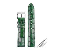 HELBAY Men's Alligator Leather Strap, 18mm, 20mm, 22mm, Watch Accessories, Solid Buckle, Blue, Green, Brown,Green Silver,22mm