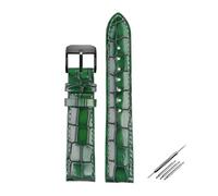 HELBAY Men's Alligator Leather Strap, 18mm, 20mm, 22mm, Watch Accessories, Solid Buckle, Blue, Green, Brown,Green Black,20mm