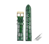 HELBAY Men's Alligator Leather Strap, 18mm, 20mm, 22mm, Watch Accessories, Solid Buckle, Blue, Green, Brown,Green Gold,20mm