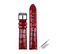 HELBAY Men's Alligator Leather Strap, 18mm, 20mm, 22mm, Watch Accessories, Solid Buckle, Blue, Green, Brown,Red Black,18mm