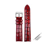 HELBAY Men's Alligator Leather Strap, 18mm, 20mm, 22mm, Watch Accessories, Solid Buckle, Blue, Green, Brown,Red Silver,22mm