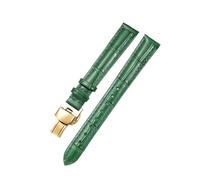 HELBAY Men's Bamboo pattern Soft Leather Strap, 14mm, 20mm, 22mm Green Butterfly Clasp Watch Strap,Green-Gold,19mm
