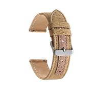 HELBAY Men's Leather Nylon Watch Strap, 20mm/22mm, Vintage Twill Canvas Replacement Wristband,Khaki,22mm
