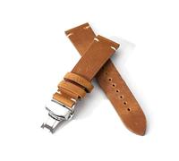 HELBAY Men's Leather Watch Straps, 18mm, 20mm, 21mm, 22mm, Universal Butterfly Clasp Straps,Light Brown,20mm