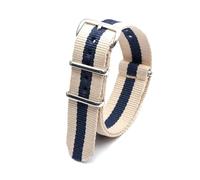 HELBAY Men's Striped Nylon Watch Strap, Silver Pin Buckle, 18mm，20mm，22mm，24mm, Wristband Replacement Accessory,2Beige 1Dark Blue,24mm