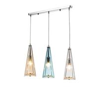 HELCEKOU 3 Light Elegant Glass Chandelier, Modern Kitchen Island Linear Pendant Light, Chrome Dining Room Ceiling Fixture Adjustable E14 Crystal Beads Clear Art Suspended Chandelier(Mixed