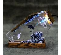 HELCEKOU 3D Resin Night Light, Fire and Ice Light Dragon Decoration, LED Lighting epoxy Decorative with Wooden Base, Suitable for Home Office Creative Birthday Gift (5.9×3.9in)