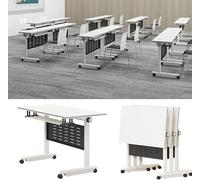 HELCEKOU 4 Pack Folding Conference Table,Flip Top Mobile Training Table with Fixable Casters and Baffle Plate,Fold Up Meeting for Office,Meeting Room,Classroom,140 * 60 75cm