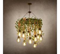 HELCEKOU American Retro Chandelier Industrial Style Creativity Hemp Rope Music Restaurant Bar Coffee Shop Milk Tea Clothing Store Green Plants LED Decoration Pendant Light (O 12 Lights)