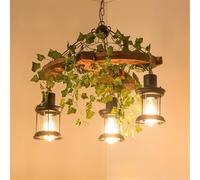 HELCEKOU American Retro Chandelier LED Industrial Style Creativity Music Restaurant Bar Coffee Shop Milk Tea Clothing Store Green Plants Decoration Atmosphere Pendant Light (U 3 Lights)