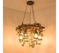 HELCEKOU American Retro Chandelier LED Industrial Style Creativity Music Restaurant Bar Coffee Shop Milk Tea Clothing Store Green Plants Decoration Atmosphere Pendant Light (B 6 Lights)