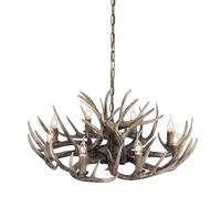 HELCEKOU American Retro Deer Antler Chandelier LED Personality Creative Living Room Restaurant Bedroom Clothing Store Log Cabin Cafe Bar Pendant Light (H 8 Lights)