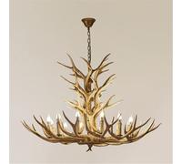 HELCEKOU American Retro Deer Antler Chandelier LED Personality Creative Living Room Restaurant Bedroom Study Villa Clothing Store Log Cabin Bar Cafe Pendant Light (D A 12 Lights)