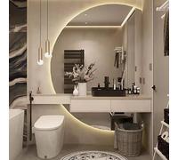 HELCEKOU Anti-Fog Wall Mounted LED Bathroom Mirrors Half Circle Frameless Vanity Mirror 3 Colors Light Backlit Irregular Full Length for Entryway with Touch Switch,Right Cut,70 * 100cm