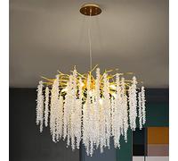 HELCEKOU Art Deco Modern Tree Branch Crystal Chandelier Tassel, D23.6 Gold Luxury Round Ceiling Pendant Light Fixture for Dining Room Kitchen Island Bedroom Living