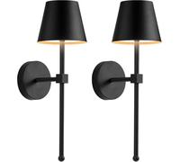 HELCEKOU Battery Operated Wireless Wall Sconces Set of 2, 5200mAh Rechargeable LED Small Lights,Dimmable Cordless Lamp for Painting,Living Room,Bedroom, Hallway,Gifts,Night Light(Black)