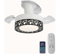 HELCEKOU Ceiling fan light 53CM LED Silent Reversible Light with Fan 6-speed Memory Function for Bedroom Living Room and Study Black/White (White+Black)