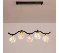 HELCEKOU Ceiling Light Chandelier 5-Light Dining Room Glass Shade Wave LED Hanging Lighting Above Table Pendant 40W 3-Color Variable Flush-Mounted Lamp