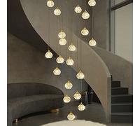 HELCEKOU Chandelier Living Room Postmodern Minimalist Nordic Restaurant Duplex Long Staircase All Copper Villa Crystal Light Luxury Hall Lamps Decor Pendant