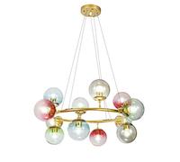 HELCEKOU Colorful Glass Ball Bubbles Chandelier,Nordic Globe Chandelier E26 12-Lights Ring Pendant Light Modern Creative Child Adjustable Height,Golden,12-Lights