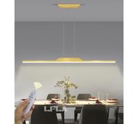 HELCEKOU Dimmable LED Pendant Light Modern Linear Design with Remote Control Adjustable Height Chandelier for Dining Room Office Kitchen - Gold Finish 80cm