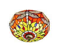 HELCEKOU Flush Mount Ceiling Light Fixture, Antique Dragonfly Style Stained Glass Handicrafts Lamp, Kitchen Island Hallway Dining Room Light,Green,12 inch 2