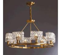 HELCEKOU Full Copper Crystal Chandelier Modern LED E14 Living Room Light Luxury - Ceiling Hanging Dining Decoration Pendent Lamp,