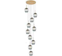 HELCEKOU Glass Ball 12-Lights Raindrop Chandelier,220Cm Adjustable Height Long Pendant Light E27 Flush Mount Hand Blow Globe Ceiling Nordic Decor Stairway Hanging Lamp,Blue,10-lights 56S