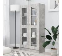 HELCEKOU High Gloss Fronts Living Room Cupboard Display Unit Cabinet Sideboard Free Standing Bookcase Storage,Vitrine Concrete Grey 82.5x30.5x150 cm Engineered Wood