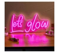 HELCEKOU Home Bar Decor Let's Glow Neon Sign USB Powered Night Light Wall Art Illuminated Game Room Bedroom Living Lamp 36.5cm×17.8cm(Pink)
