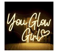 HELCEKOU Home Bar Decor You Glow Girl Neon Sign for Wall Girl's Bedroom Light Birthday Party Ornament Lounge Illuminated Lamp 43cmx30cm(Warm White)