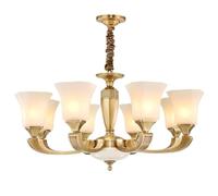 HELCEKOU Indoor Light Chandeliers, Crystal Ceiling Lamps, European-Style Copper Living Room Lights, Retro Villa Chandeliers Natural Jade Decorative Lighting Illumination,8 Heads