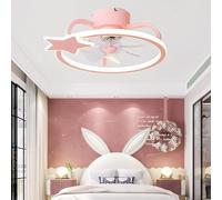 HELCEKOU Jdalx Kids Ceiling Fans With Lights And Remote Control Silent Led Dimmable Fan Chandelier Light Dc Reversible 6 Speed Timer Pretty Lighting For Children's Bedroom, Pink, S