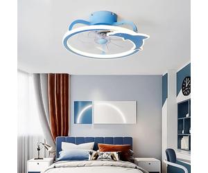 HELCEKOU Jdalx Kids Ceiling Fans With Lights And Remote Control Silent Led Dimmable Fan Chandelier Light Dc Reversible 6 Speed Timer Pretty Lighting For Children's Bedroom, Blue, D