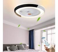 HELCEKOU LED Hidden Ceiling Fan Light Creative Invisible Contemporary Lamp 36W Dimmable with Remote Control for The Living Room Bedroom Children's Ultra Quiet Can Timing Chandelier,Black